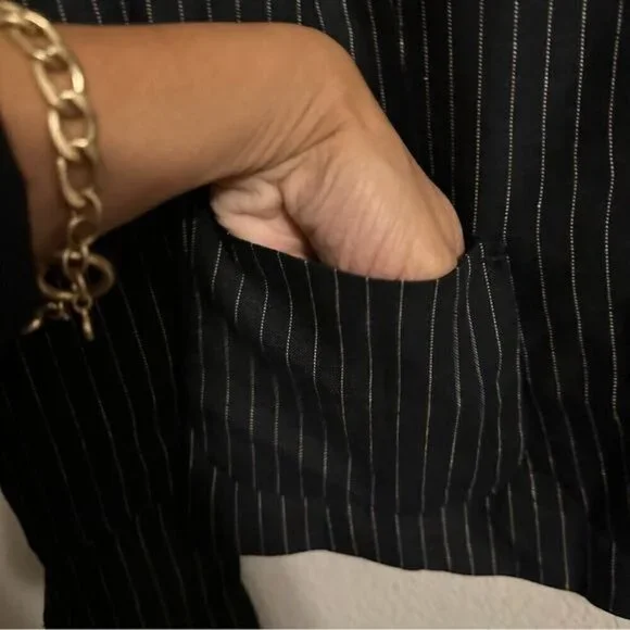 Max Studio Black Pinstripe Fully Lined Linen Blazer Jacket-Size 12 - Picture 6 of 11